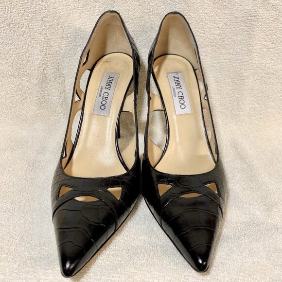 Jimmy Choo Leather Pumps Gator Print With Cut Outs - Picture 2 of 8